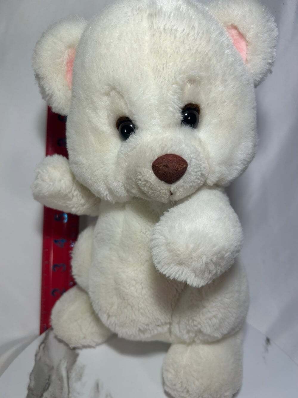Wishes White VTG Potbelly Teddy Bear Plush Toy standing pink ears feet